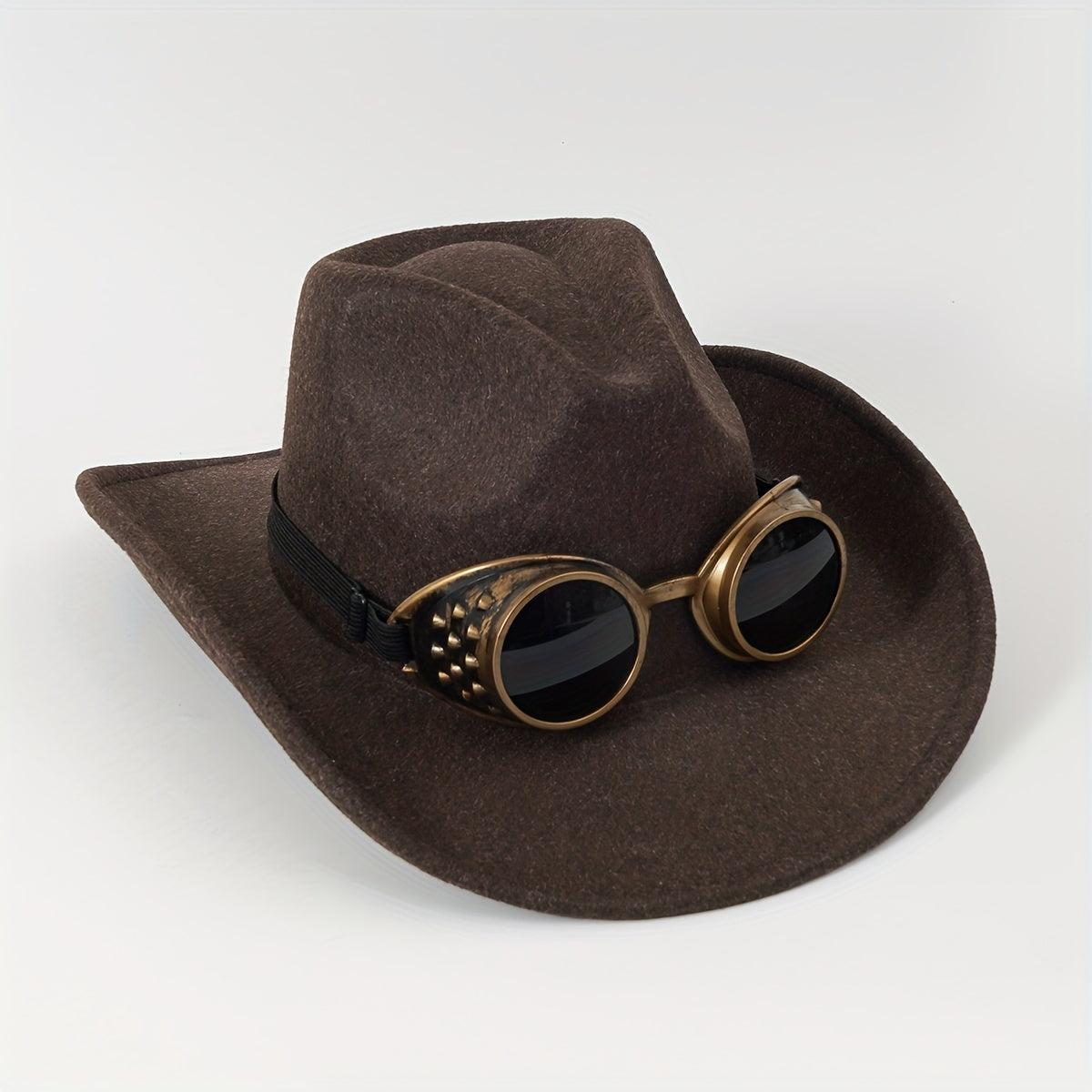 Gothic Punk Windproof Goggles Woolen Cowboy Hat