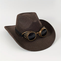 Gothic Punk Windproof Goggles Woolen Cowboy Hat