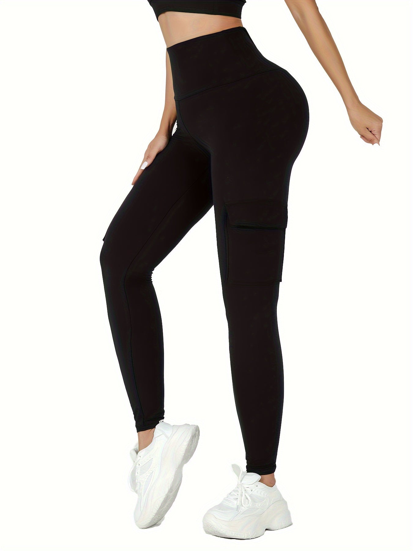 Women's Cargo Pockets Leggings High Waisted Tummy Control No See Through