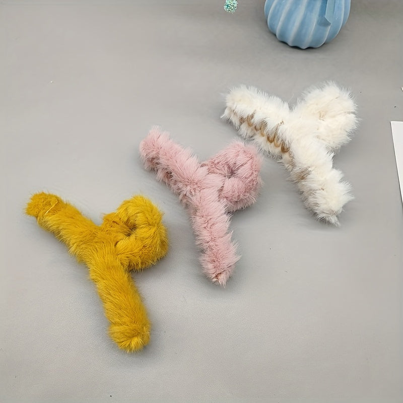 3pcs Plush Claw Clips Ponytail Buckle Girls Hair Accessories