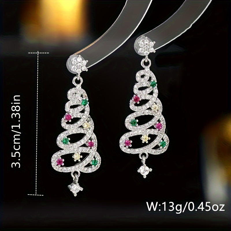 Colorful Zircon Christmas Tree Earrings Party Jewelry Gift