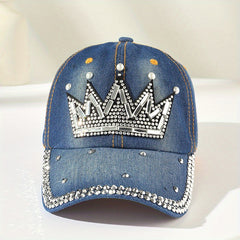 Rhinestone Crown Pattern Baseball Cap Y2K Denim Sports Hat
