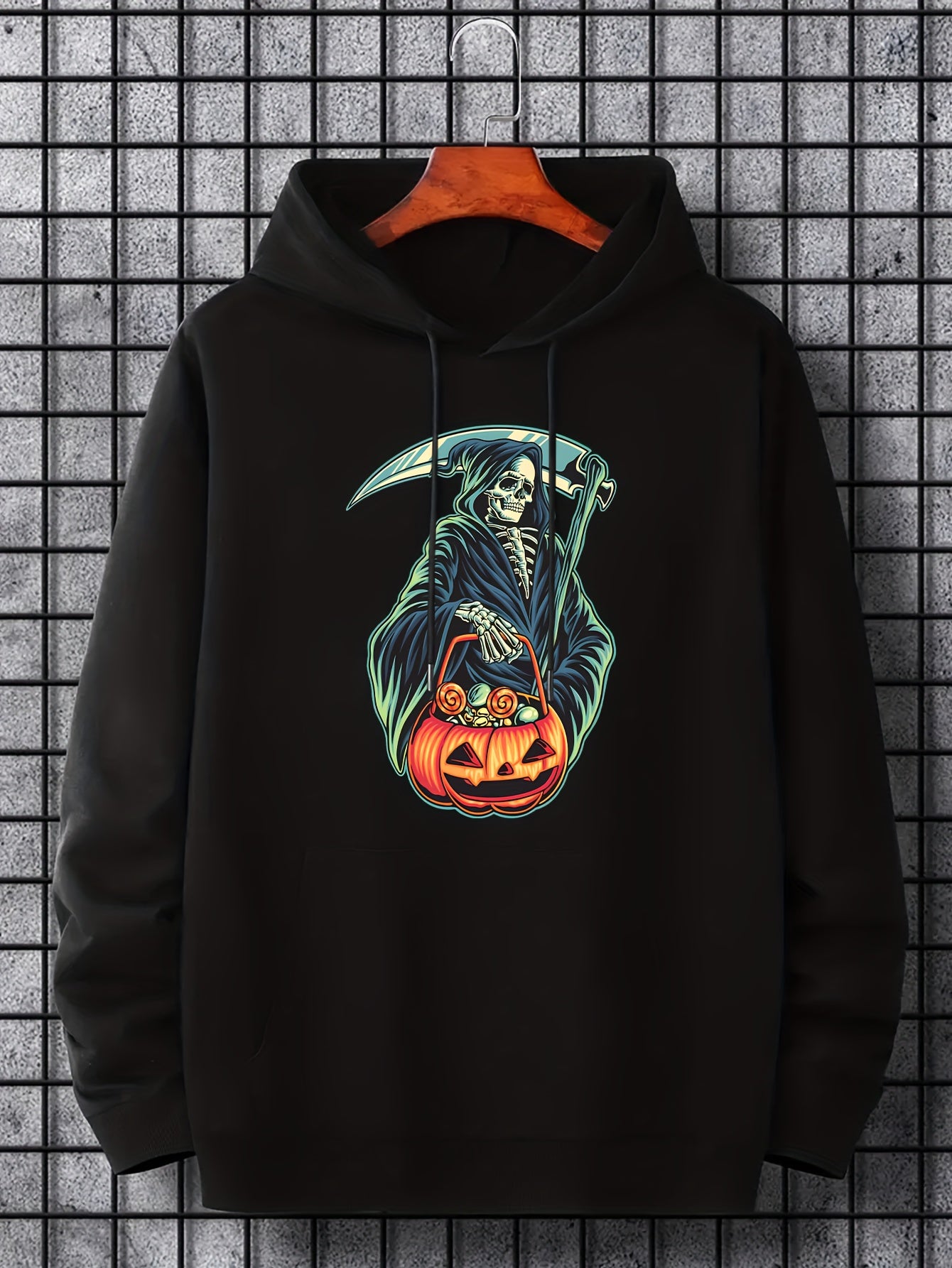 Men's Halloween Style Death Graphic Hoodie Casual Drawstring Sweatshirt