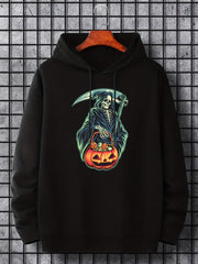 Men's Halloween Style Death Graphic Hoodie Casual Drawstring Sweatshirt