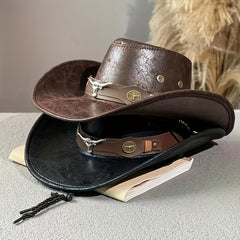 Leather Cowboy Hat With Belt Decor for Outdoor Activities