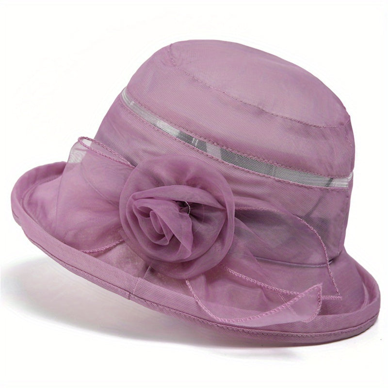 Flower Decor Breathable Bucket Hat Foldable Sunscreen Thin Basin Hat Lightweight