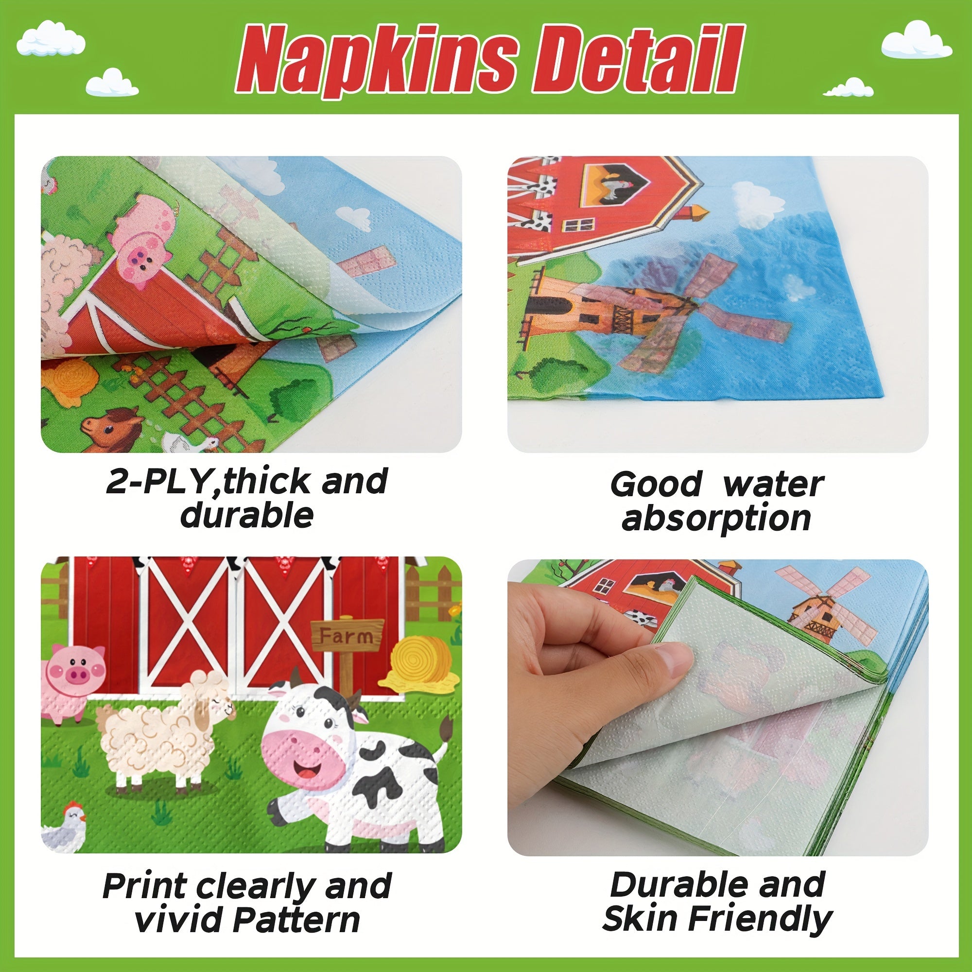 24pcs Farm Animals Party Napkins Farm Animals Birthday Party Supplies