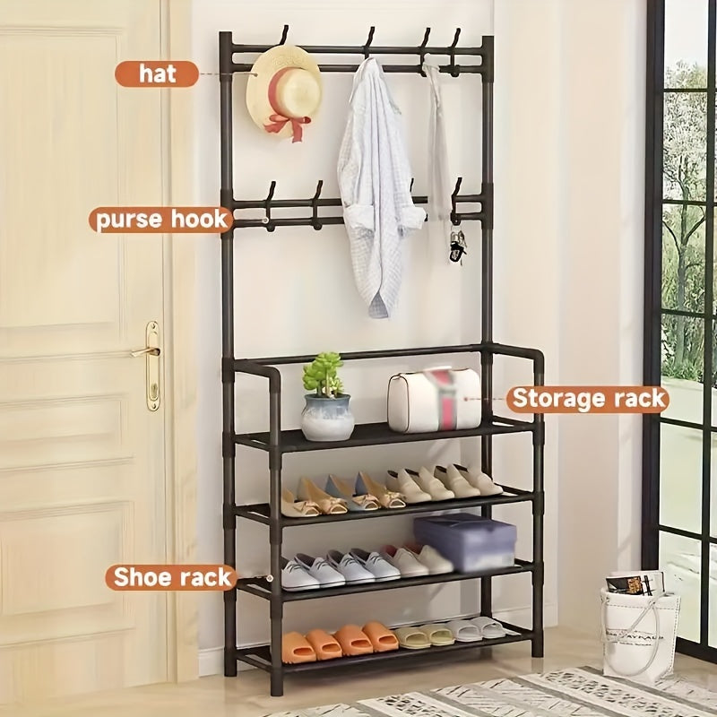Metal Shoe & Hat Rack Door Storage Organizer with Hooks