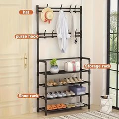 Metal Shoe & Hat Rack Door Storage Organizer with Hooks
