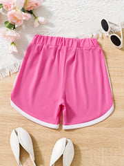 Girls Elastic Waist Sports Shorts Pleated Track Shorts