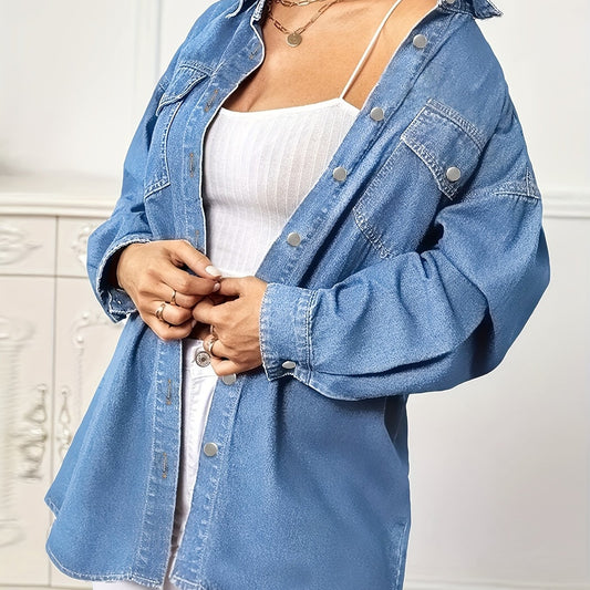 Oversized Denim Jacket Button Closure Long Sleeve Denim Shirt