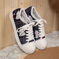 Women's Christmas Tree Pattern Flat Shoes with Raw Trim