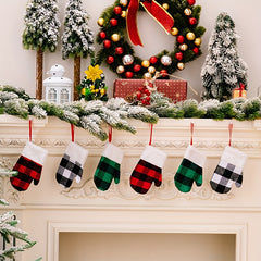 2pcs Christmas Hanging Gloves Plaid Small Gloves Christmas Tree Ornament