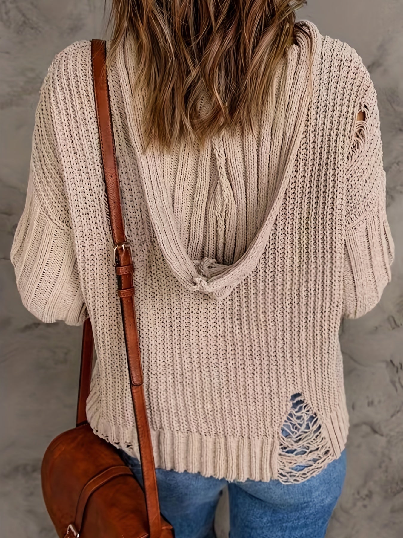 Casual Sweater Women's Plus Solid Lace Up V Neck Hooded Sweater