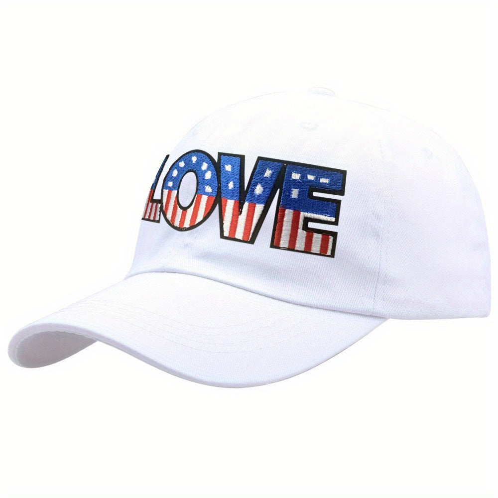 LOVE Embroidery Baseball Cap, Flag Pattern Dad Hat