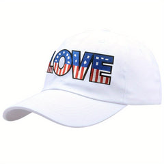LOVE Embroidery Baseball Cap, Flag Pattern Dad Hat