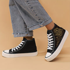 Girl's High Top Dragon Pattern Skate Shoes Non Slip Lace Up Sneakers