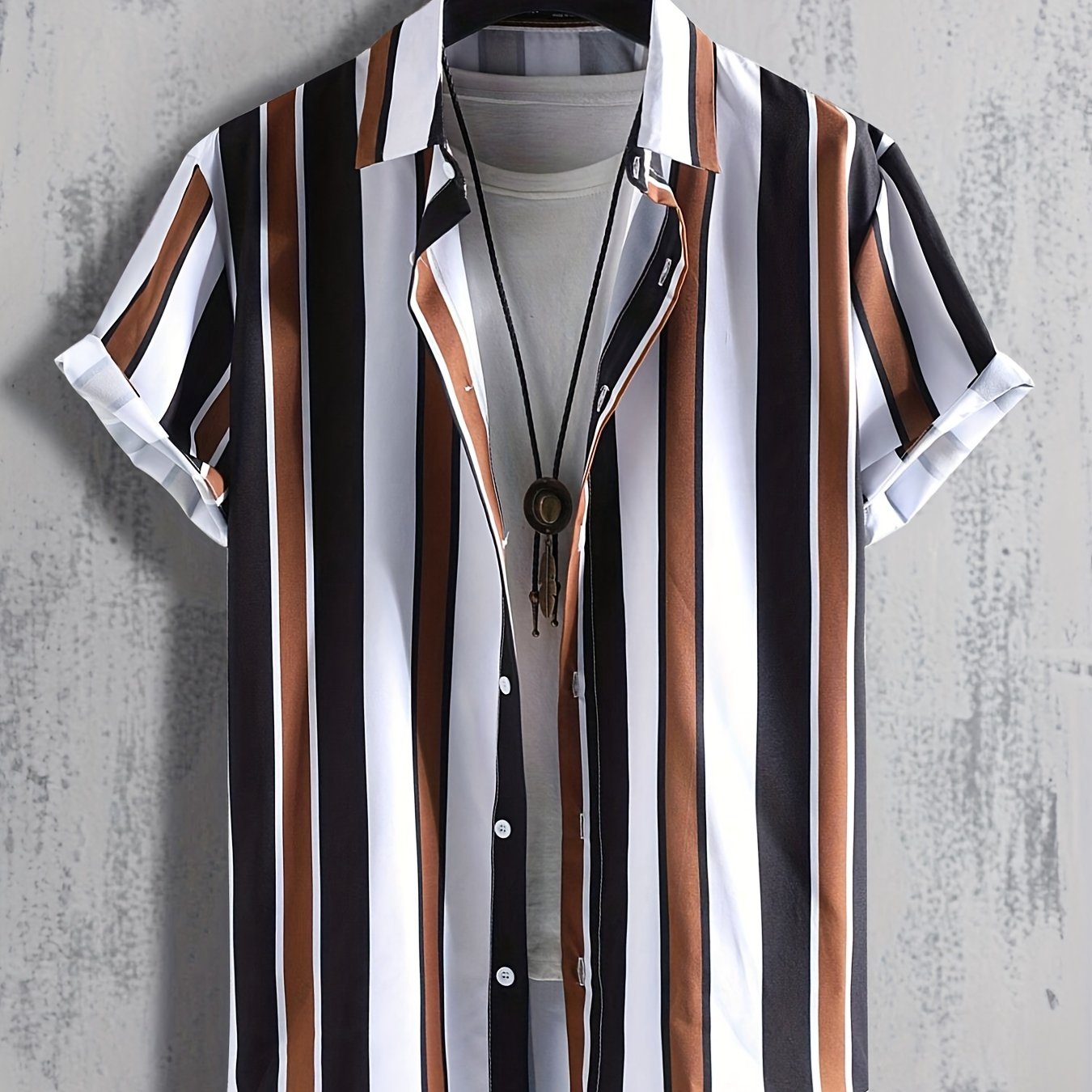 Stripe Print Men's Casual Short Sleeve Shirt for Summer Vacation