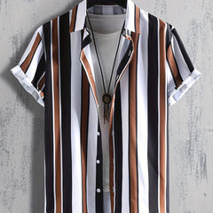 Stripe Print Men's Casual Short Sleeve Shirt for Summer Vacation