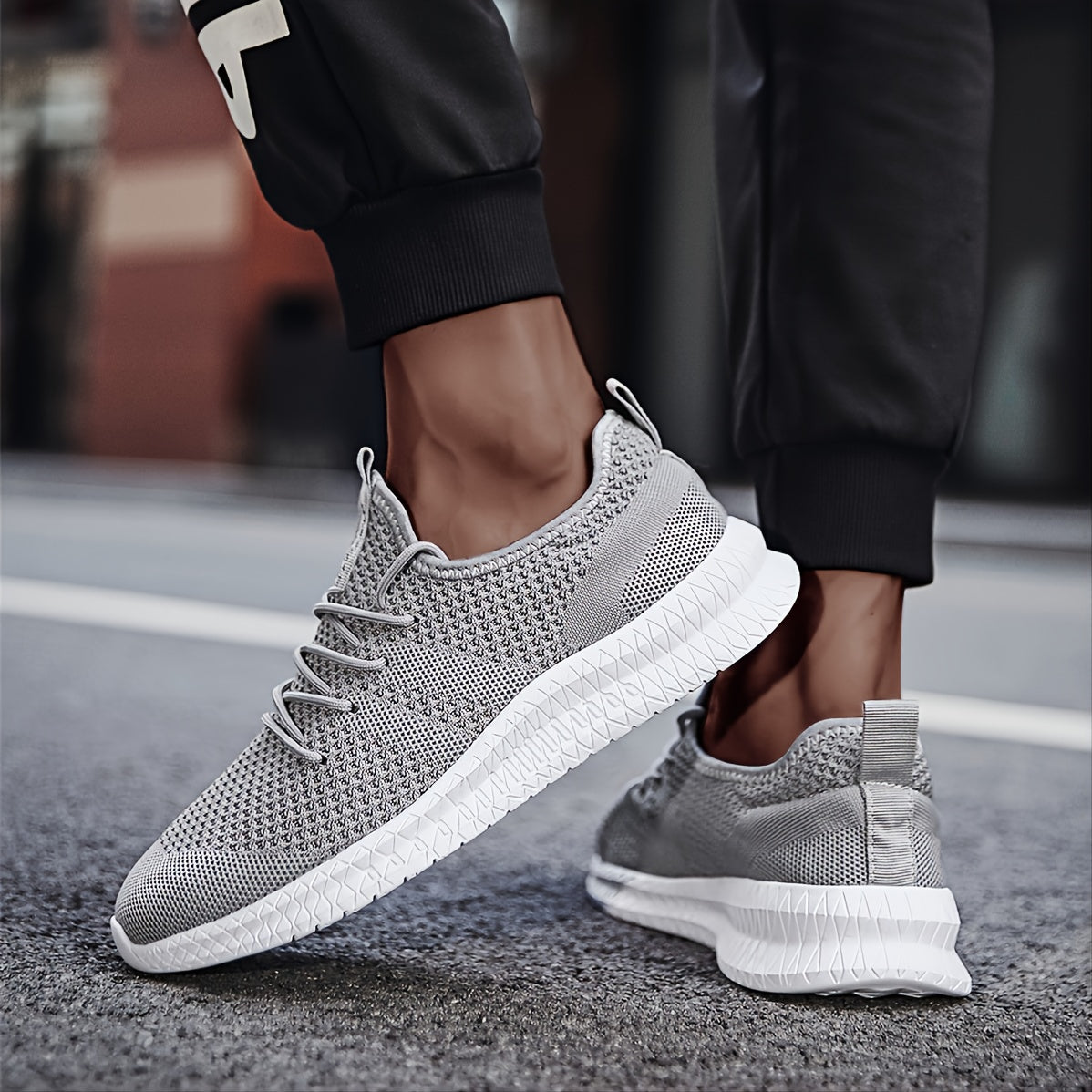 Men's Knit Running Shoes Lightweight Outdoor Sneakers