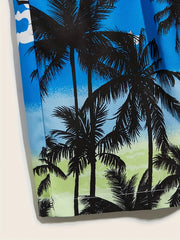 Quick Dry Drawstring Men's Swim Trunks Palm Trees Print Board Shorts