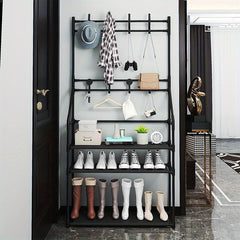 1pc Upgraded Entryway Coat Rack Shoe Rack with Storage Shelves and Hooks