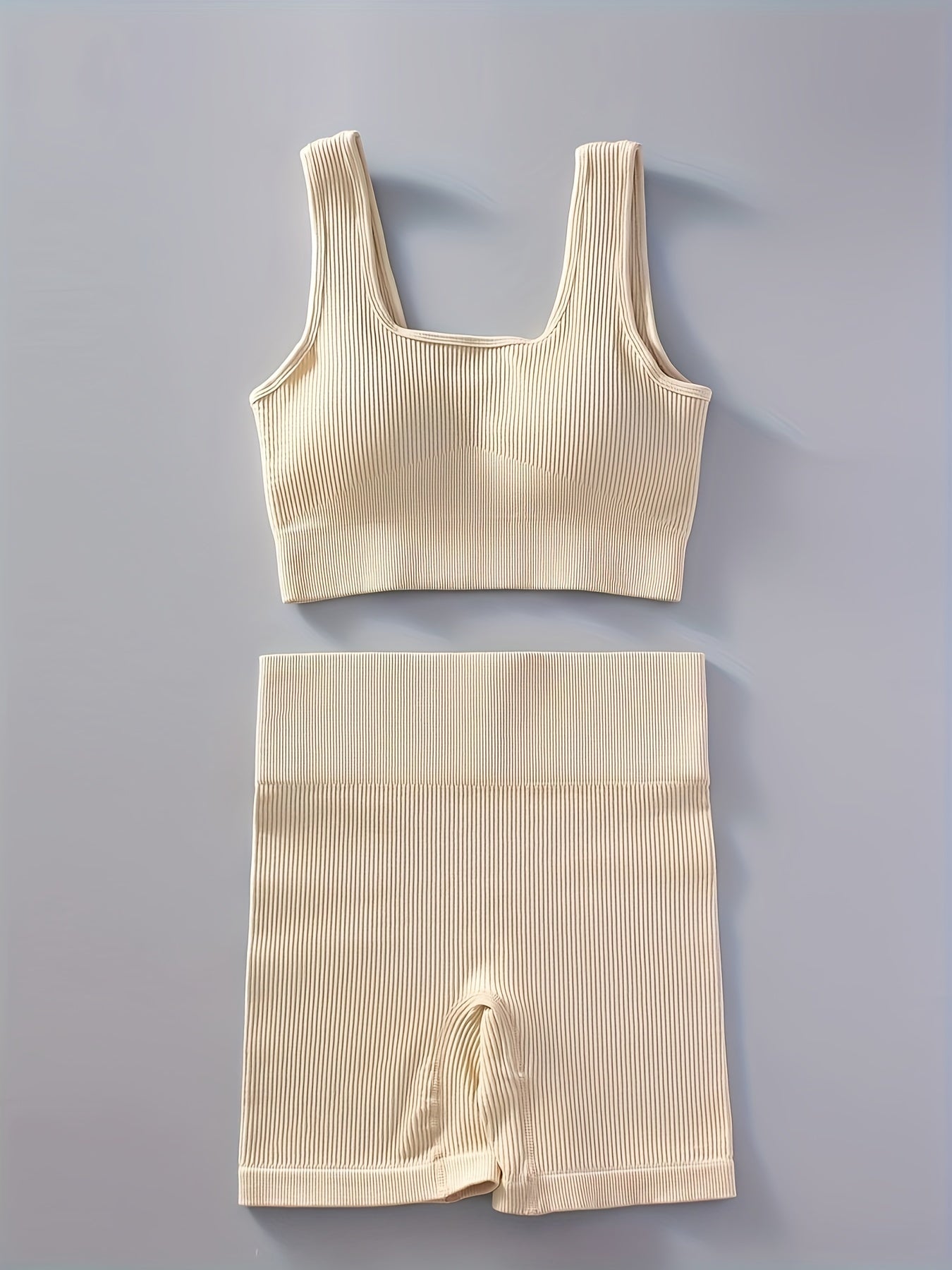 Women's Ribbed U Neck Sports Bra & Shorts Set for Yoga & Fitness