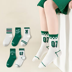 Boy's Striped Letter Crew Socks Cotton Blend Comfy Casual Style