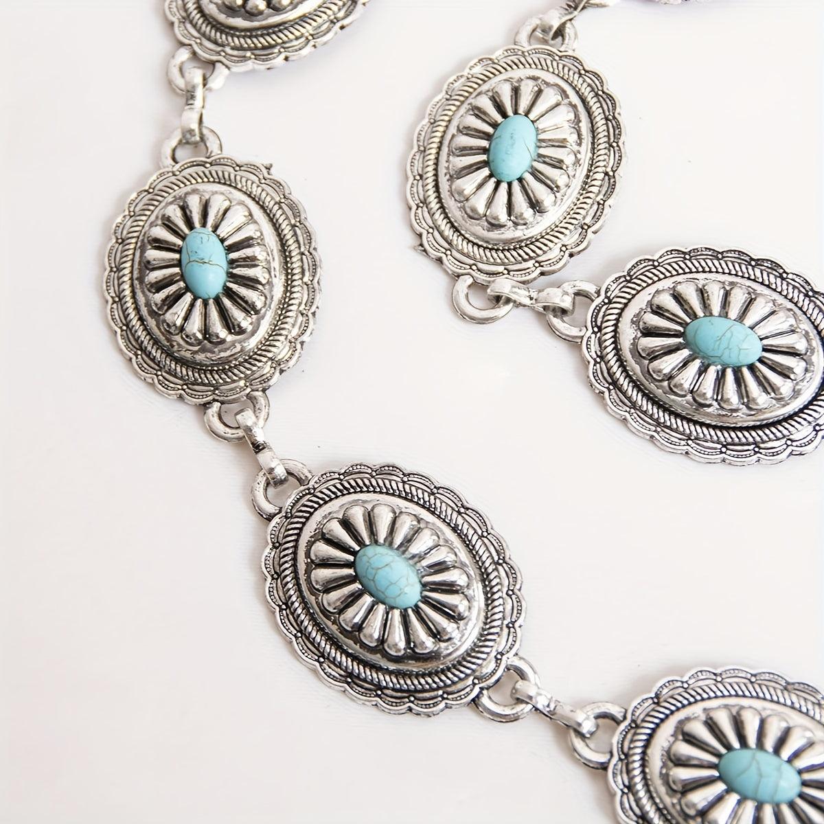 Turquoise Geometric Oval Tassel Chain Belly Chain Belt Dress Accessories