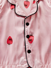 Girls Strawberry Graphic Pajamas Set Short Sleeve Top & Pants Sleepwear