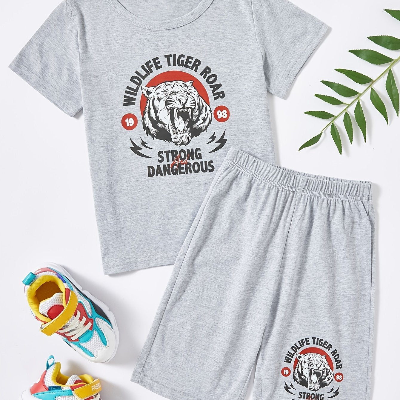 Boys Tiger Print Tee & Shorts Set Kids Clothes