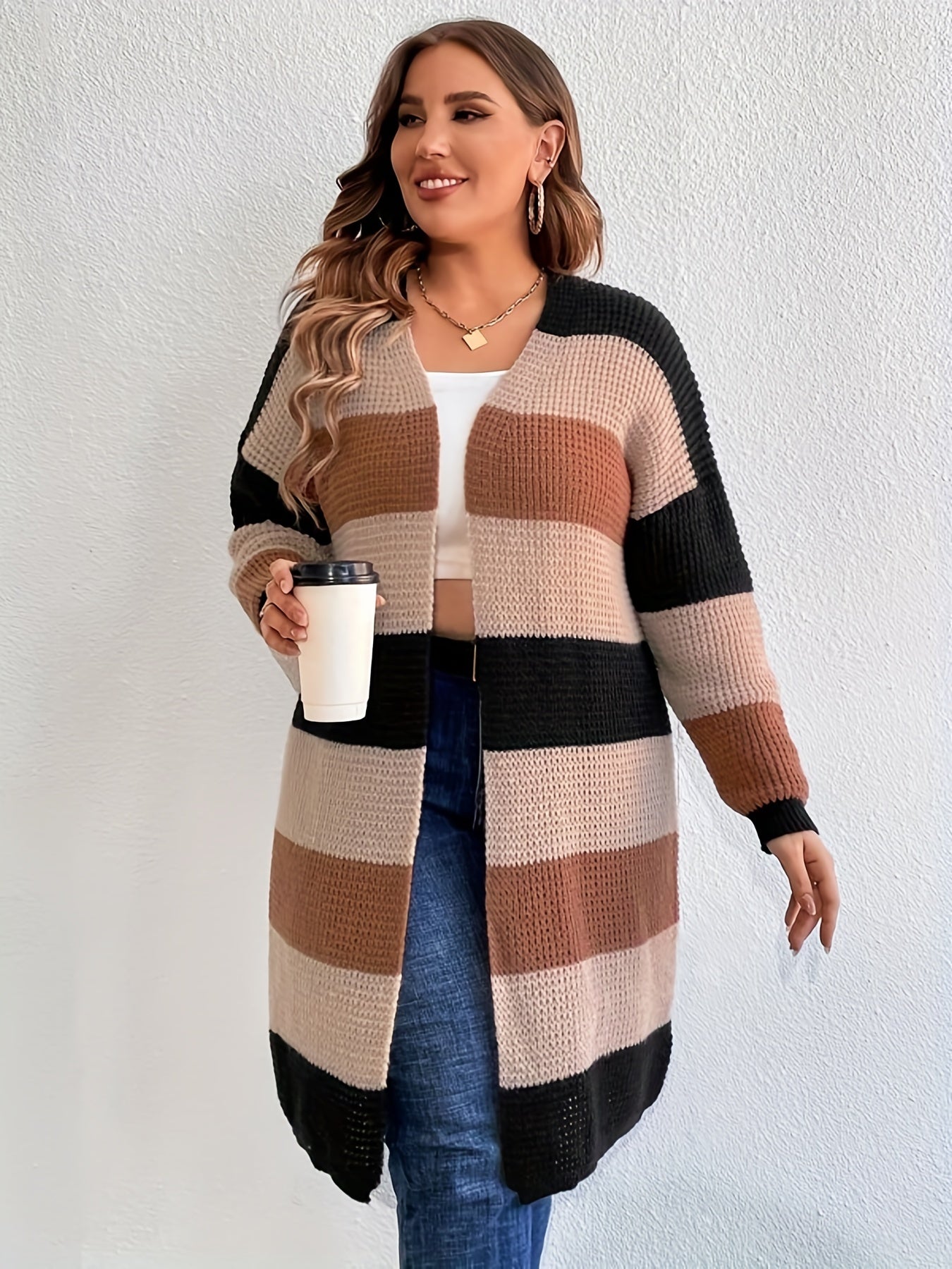 Colorblock Long Sleeve Open Front Cardigan