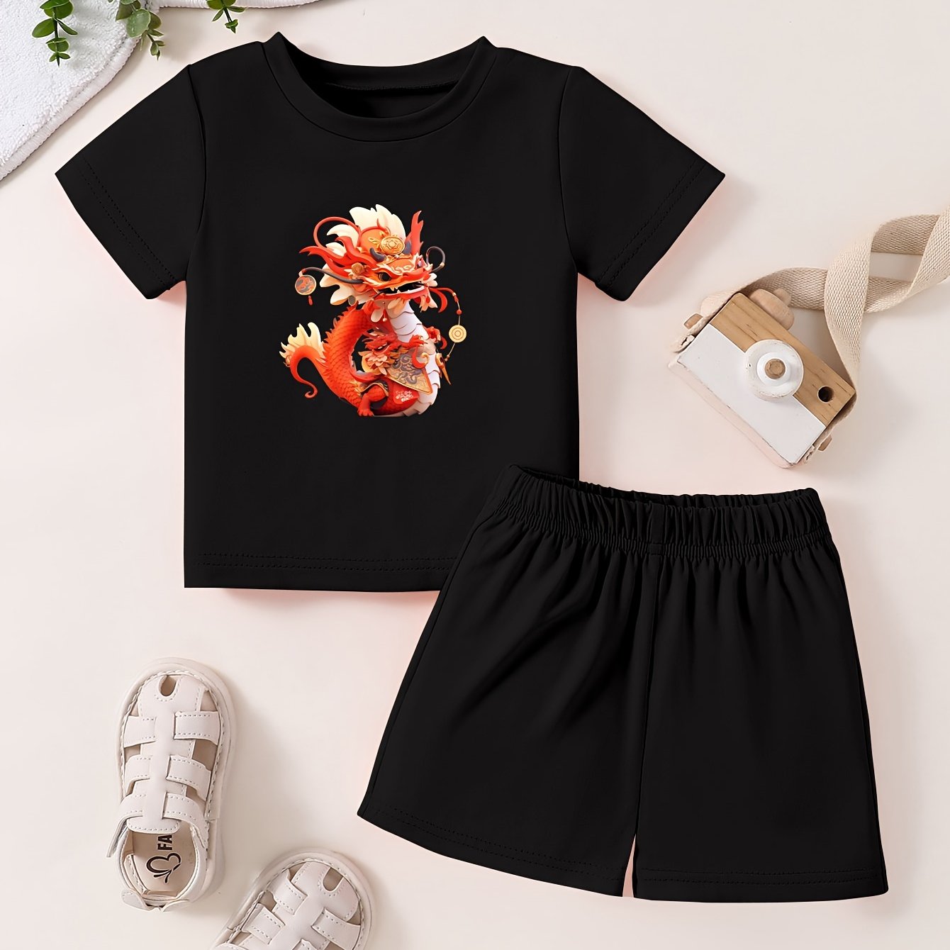 Toddler Cartoon Pattern T shirt & Shorts Set