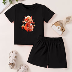 Toddler Cartoon Pattern T shirt & Shorts Set