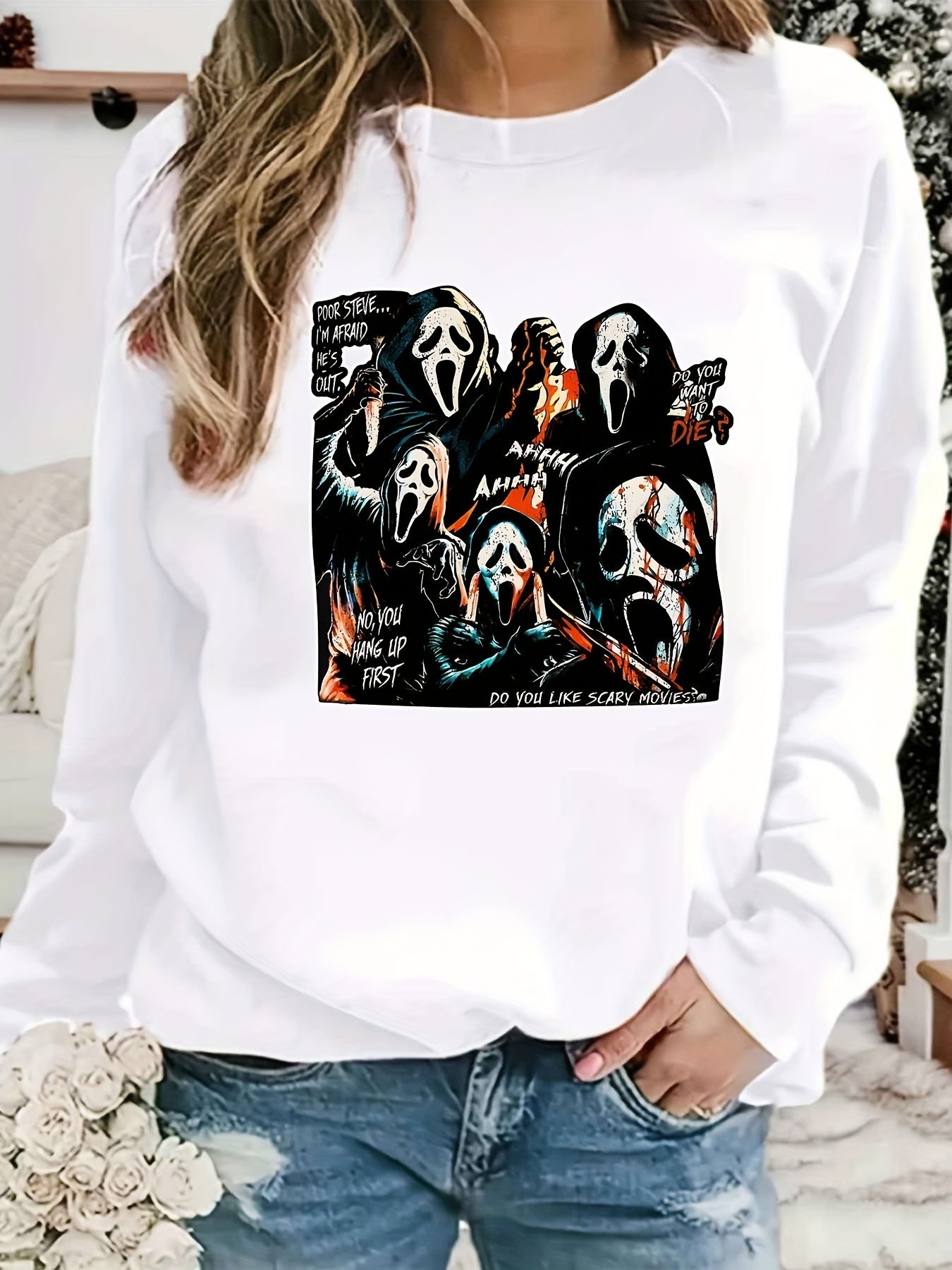 Halloween Sweatshirt Crew Neck Women's Clothing