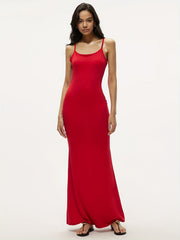 Square Neck Spaghetti Strap Long Dress Sexy Slim Waist Summer Bodycon Maxi Dress