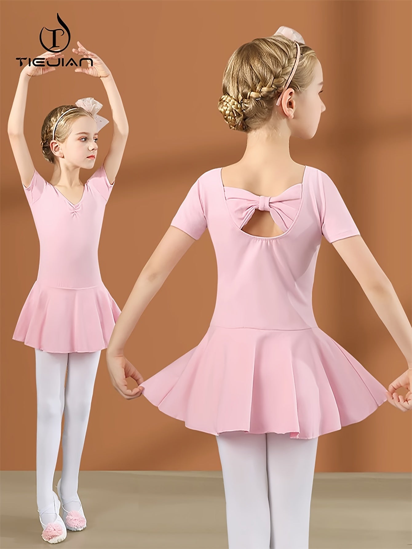 Girls Short Sleeve V Neck Ballet Leotard