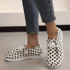 Women's Polka Dot Canvas Shoes Lace Up Lightweight Flat Shoes