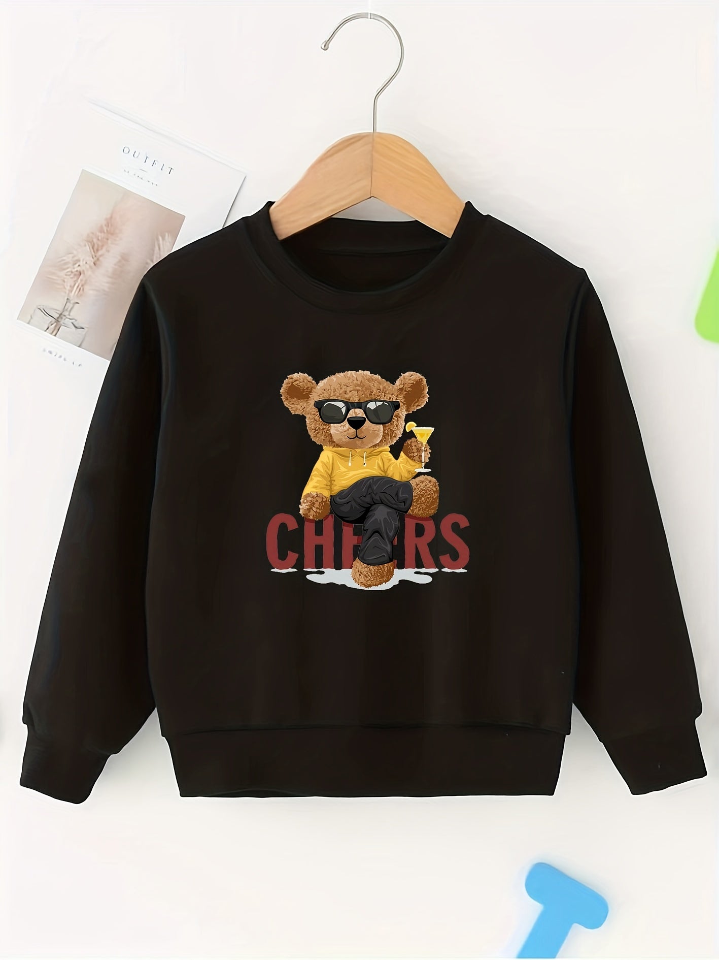 Girls Sweatshirt Cheer Bear Print Comfort Fit Long Sleeve Top Pullovers