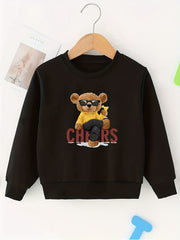 Girls Sweatshirt Cheer Bear Print Comfort Fit Long Sleeve Top Pullovers