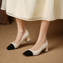 Chic Bowknot Chunky Heels Square Toe Mid Heel Shoes