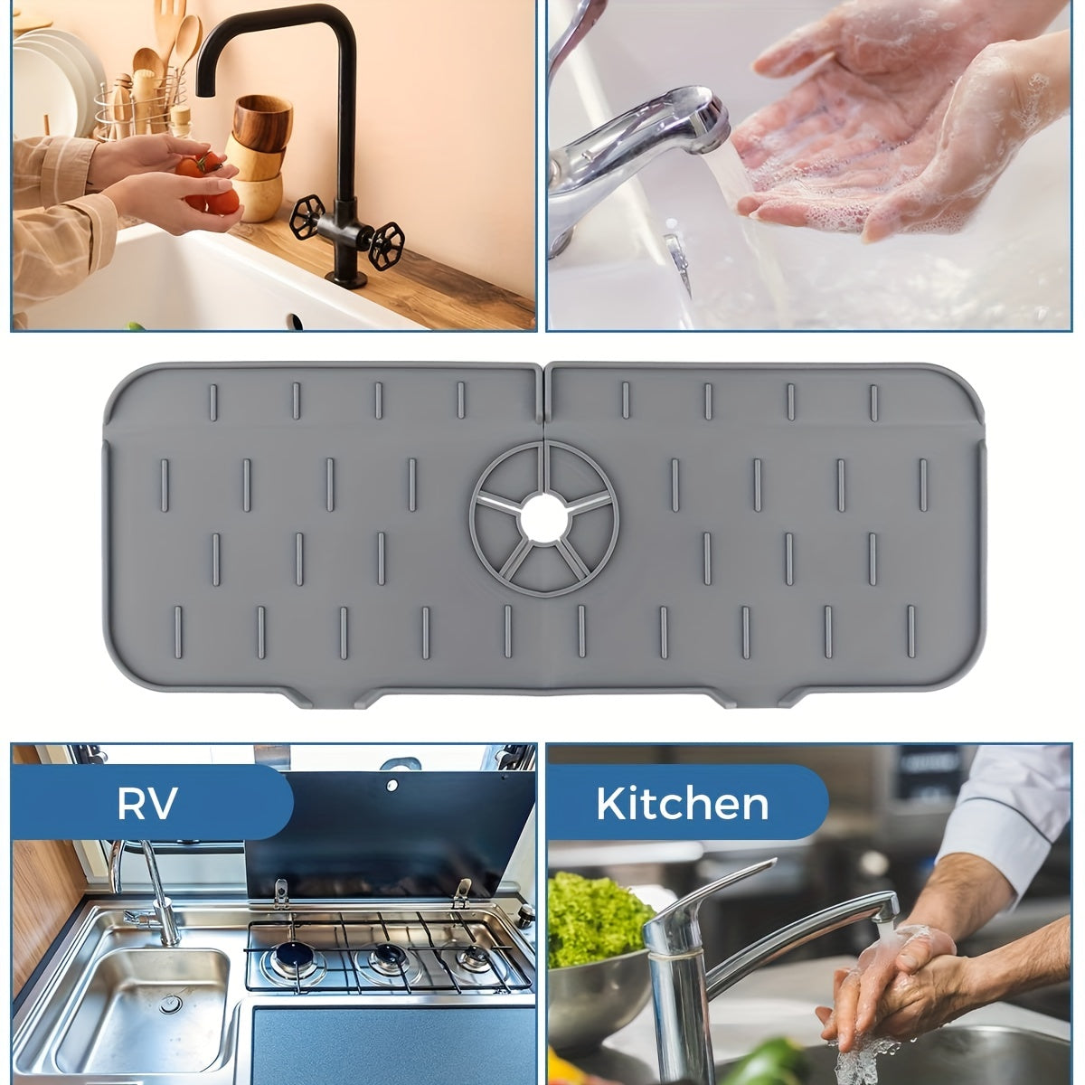 Silicone Faucet Mat Drain Pad Kitchen Bathroom Water Catcher Splash Guard