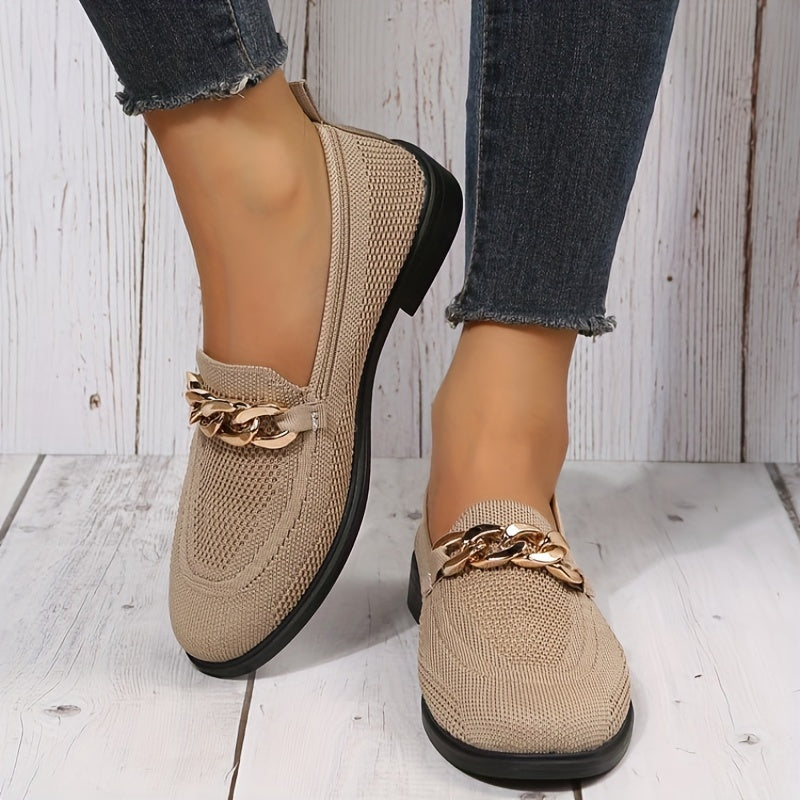 Women's Chain Decor Loafers Slip On Low Heel Shoes