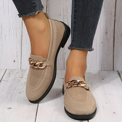 Women's Chain Decor Loafers Slip On Low Heel Shoes