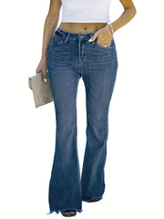 Casual Flared Leg Jeans with Raw Trim Button Fly