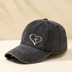 Heart Print Baseball Cap Washed Distressed Dad Hat