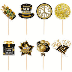 8pcs Year Cake Insert Flags Holiday Scene Decor Set