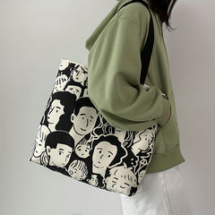 Canvas Tote Bag Large Capacity Casual Style Inside Pocket Zipper Shopping Choice