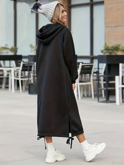 Solid Long Sleeve Hooded Sweatshirt Dress With Pockets