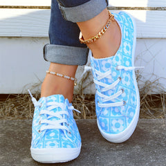 Floral Print Canvas Shoes Low Top Lace Up Casual Shoes
